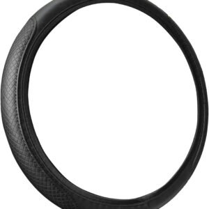 Leather Car Steering Wheel Cover for Men Women, Elastic, Breathable Anti-Slip, Universal 15 inch, (Black1)