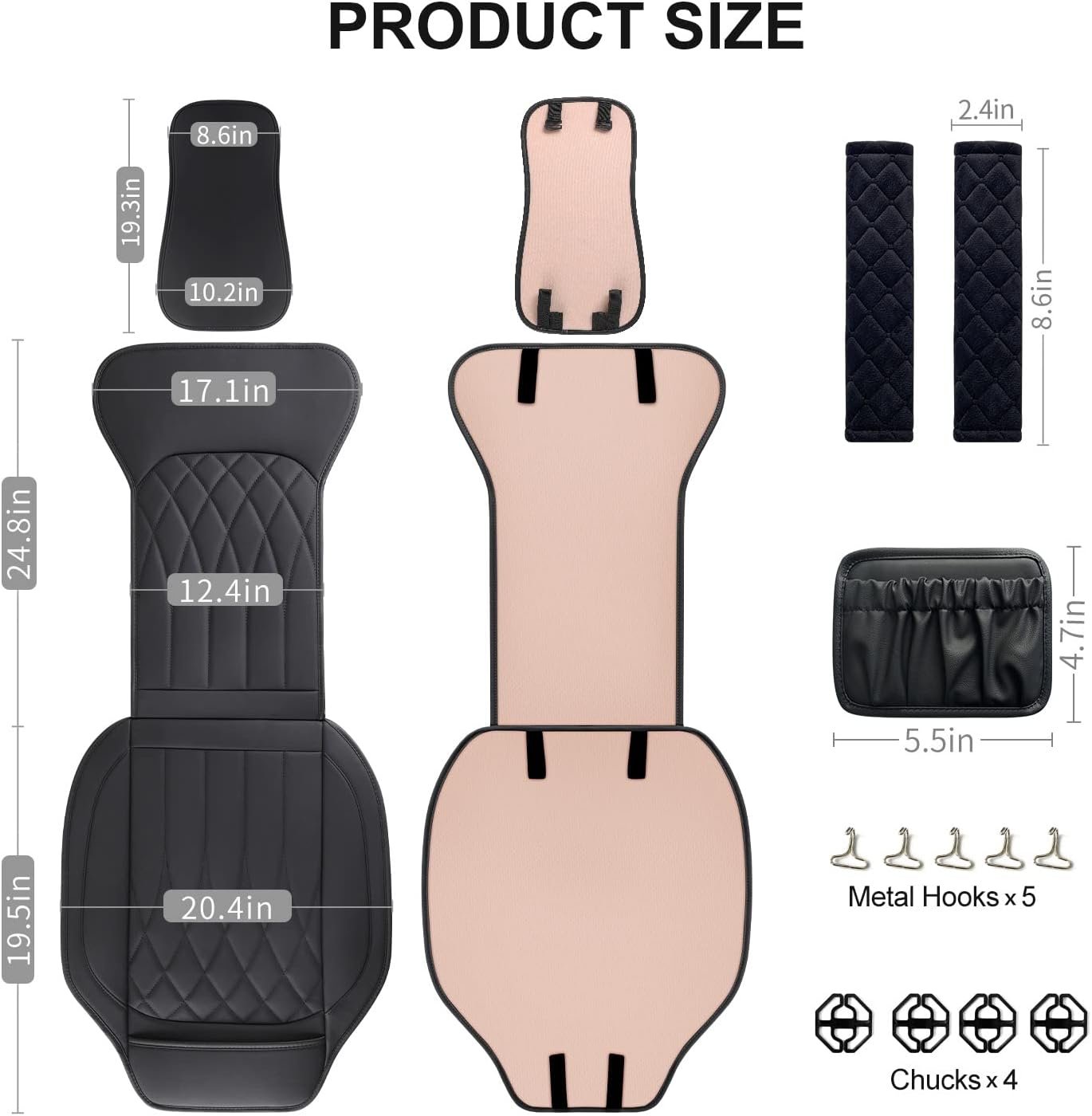 2 Pack Leather Front Car Seat Covers, Universal Sideless Car Seat Protectors with Storage Pocket and Seat Belt Pads, Waterproof Vehicle Seat Cover Automotive Seat Cushions for Cars Trucks SUV(Black) - Image 2