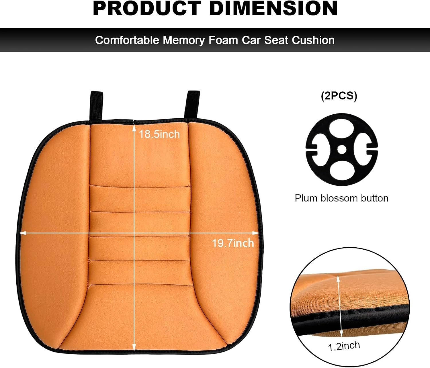 Car Seat Cushion, 1.2" Thick Comfort Memory Foam Auto Seat Pad with Non Slip Bottom, Breathable Driver Seats Pillow Pressure Relief Chair Cushion for Vehicle Office Home (Orange) - Image 2