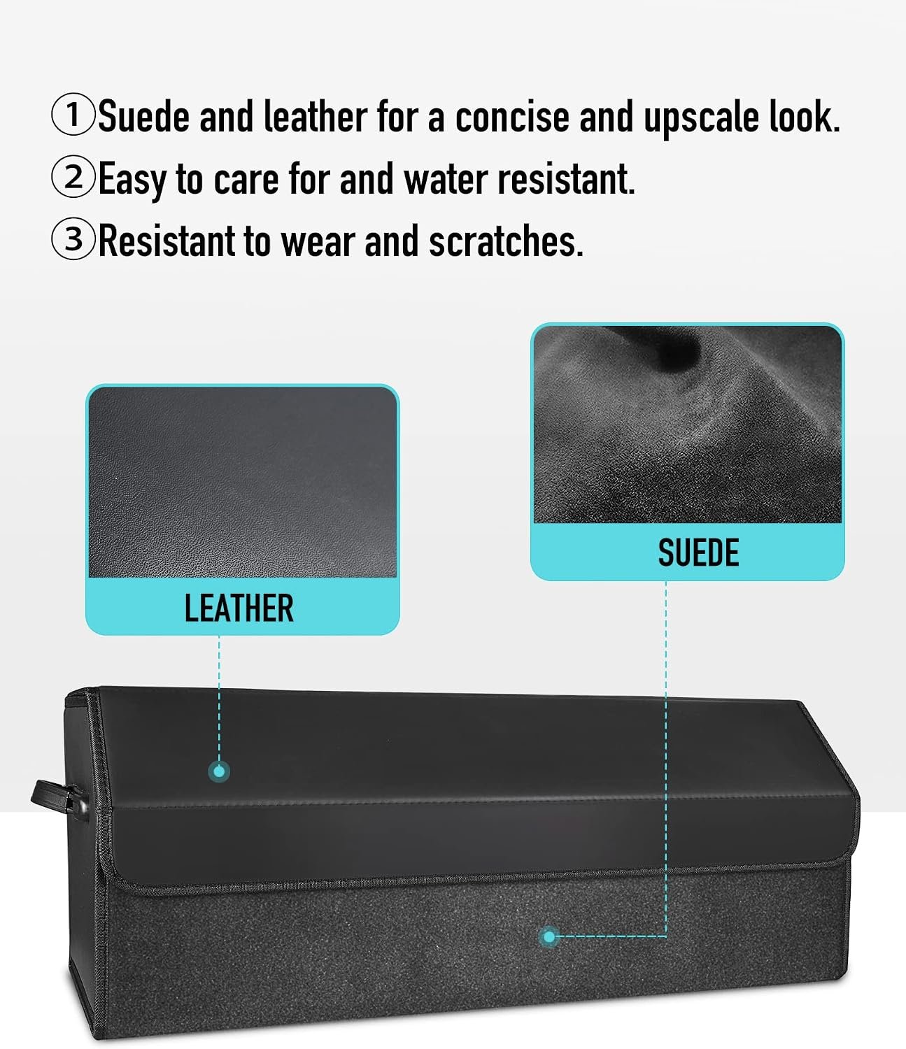 Car Organizers for Trunk for Suv Sedan, Leather Storage Box,Extra Large,Magnetic Lid,Collapsible and Adjustable - Image 2
