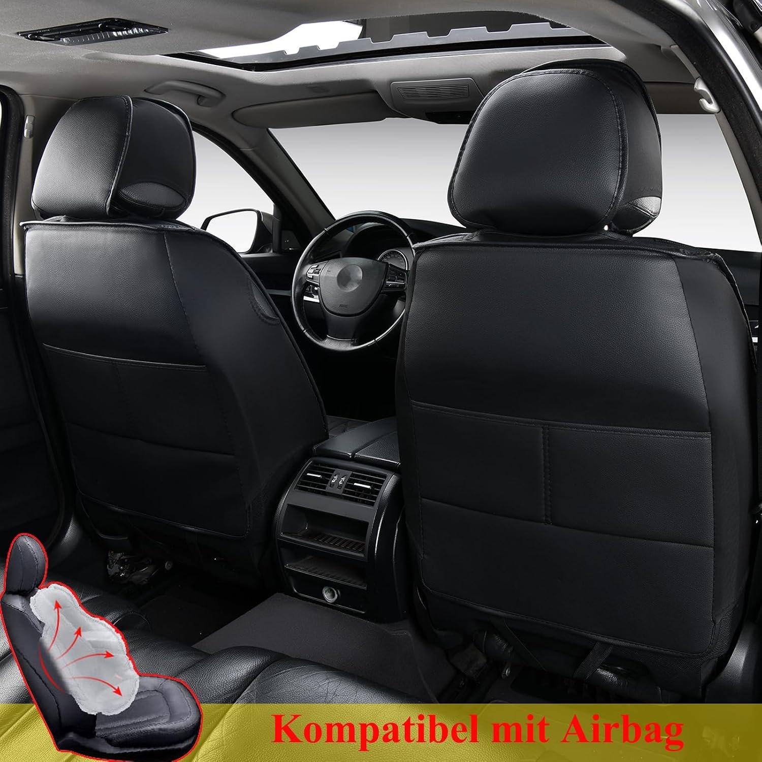 Car Seat Covers Front Seats Universal, Faux Leather Seat Covers Car, Pack of 2 Protective Cover Car Seat Front Waterproof, Airbag Compatible, Compatible with Most Saloons SUV - Image 2