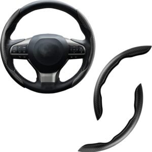 2pcs Carbon Fiber Anti-Skid Steering Wheel Cover, Waterproof & Segmented Butterfly Design, Universal 99% Vehicle Wheel Cover Protector, Car Interior Accessories, (Black)