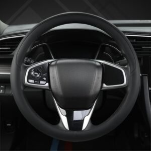 Thin Car Steering Wheel Cover, Universal 14.5-15 inch  Leather Steering Wheel Cover, Ultra Thin, Anti-Slip, Breathable(Black-Standard Size)