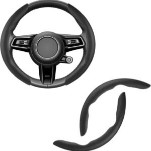 Leather Steering Wheel Cover, 2PCS Segmented Wheel Protector, Universal 99% Car Wheel Cover (Black)