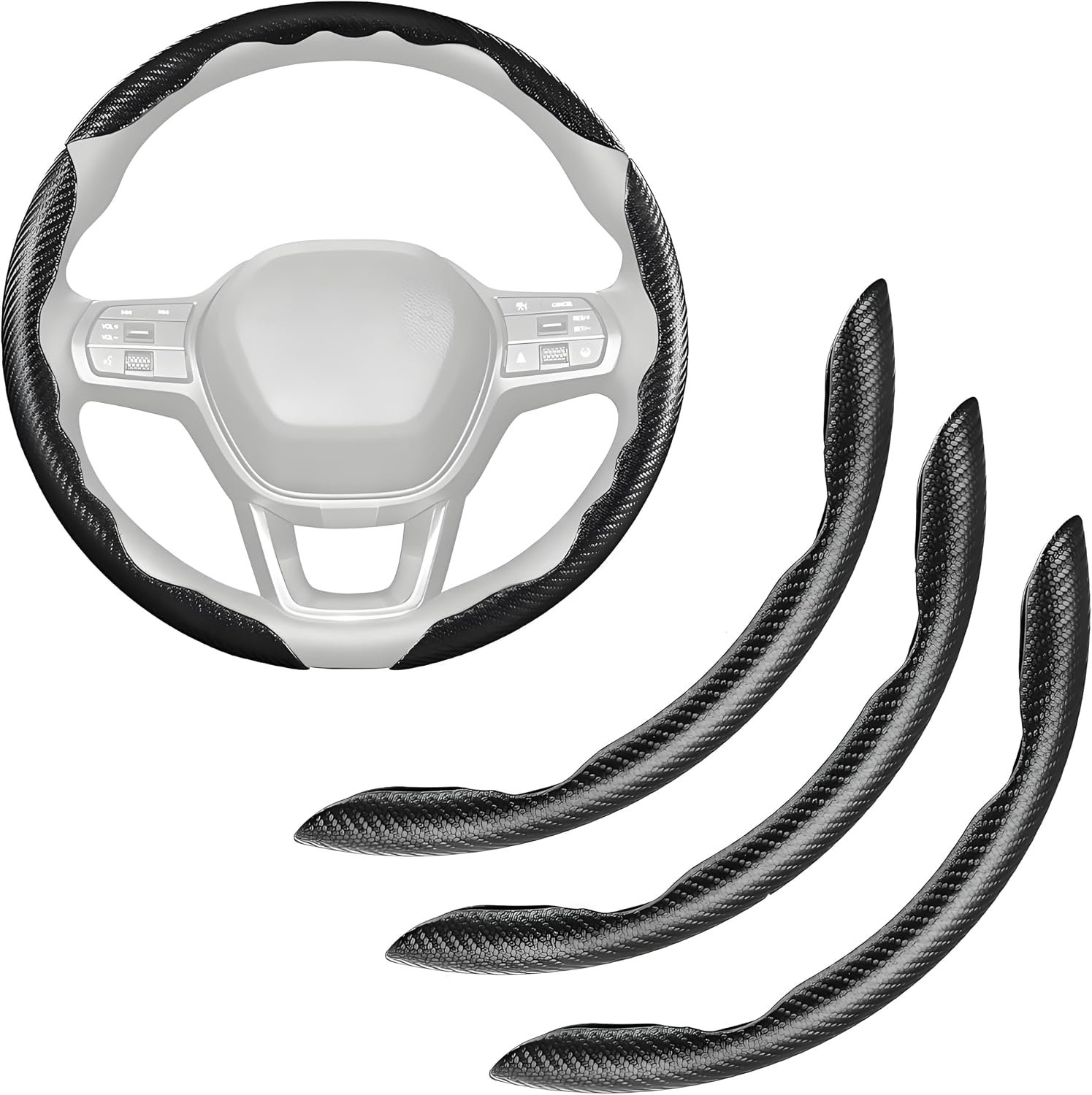 3 Pcs Carbon Fiber Car Steering Wheel Cover, Anti-Skid & Scratch-Proof,Segmented, Butterfly Thin Steering Wheel Cover Men/Women Universal Fit 14.5"-16" Wheel Covers for Cars/Truck/SUV