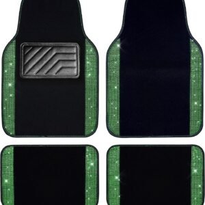 Shining Rhinestones Carpet, Crystal Diamond Sparkly Glitter Car Floor Mats with Anti-Slip PVC Heel Pad Automotive Universal for SUV,Sedan,Car,Van,4pcs for Girl Women Green Diamond