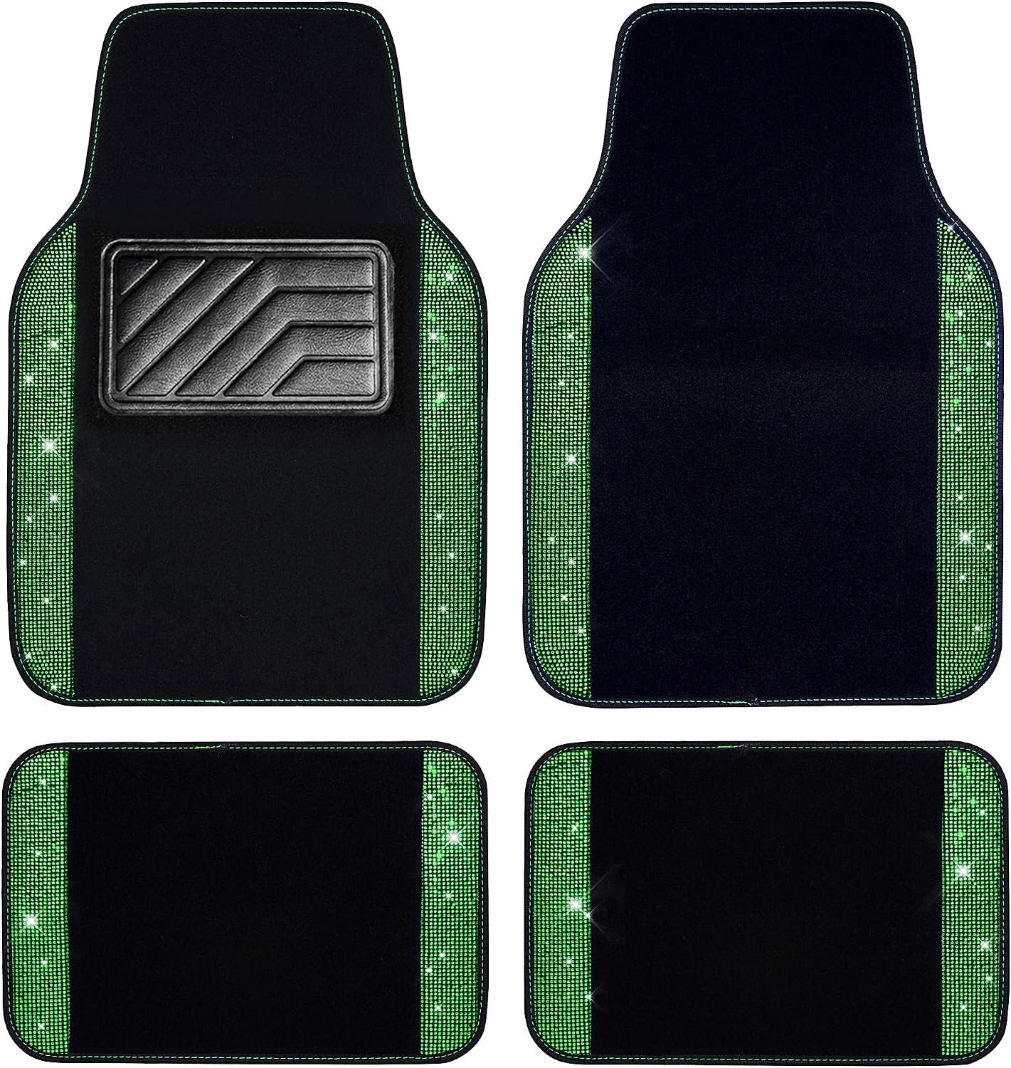 Shining Rhinestones Carpet, Crystal Diamond Sparkly Glitter Car Floor Mats with Anti-Slip PVC Heel Pad Automotive Universal for SUV,Sedan,Car,Van,4pcs for Girl Women Green Diamond