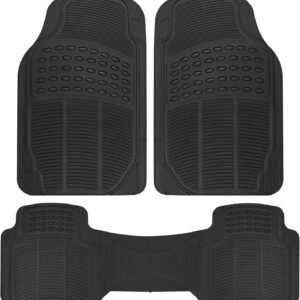 Floor Mats for Cars Trucks SUV, 3-Piece All-Weather Car Mats with Universal Fit Design, Durable Car Floor Mats with Capture Ridges, Waterproof Rubber Floor Mats for Cars (Black)