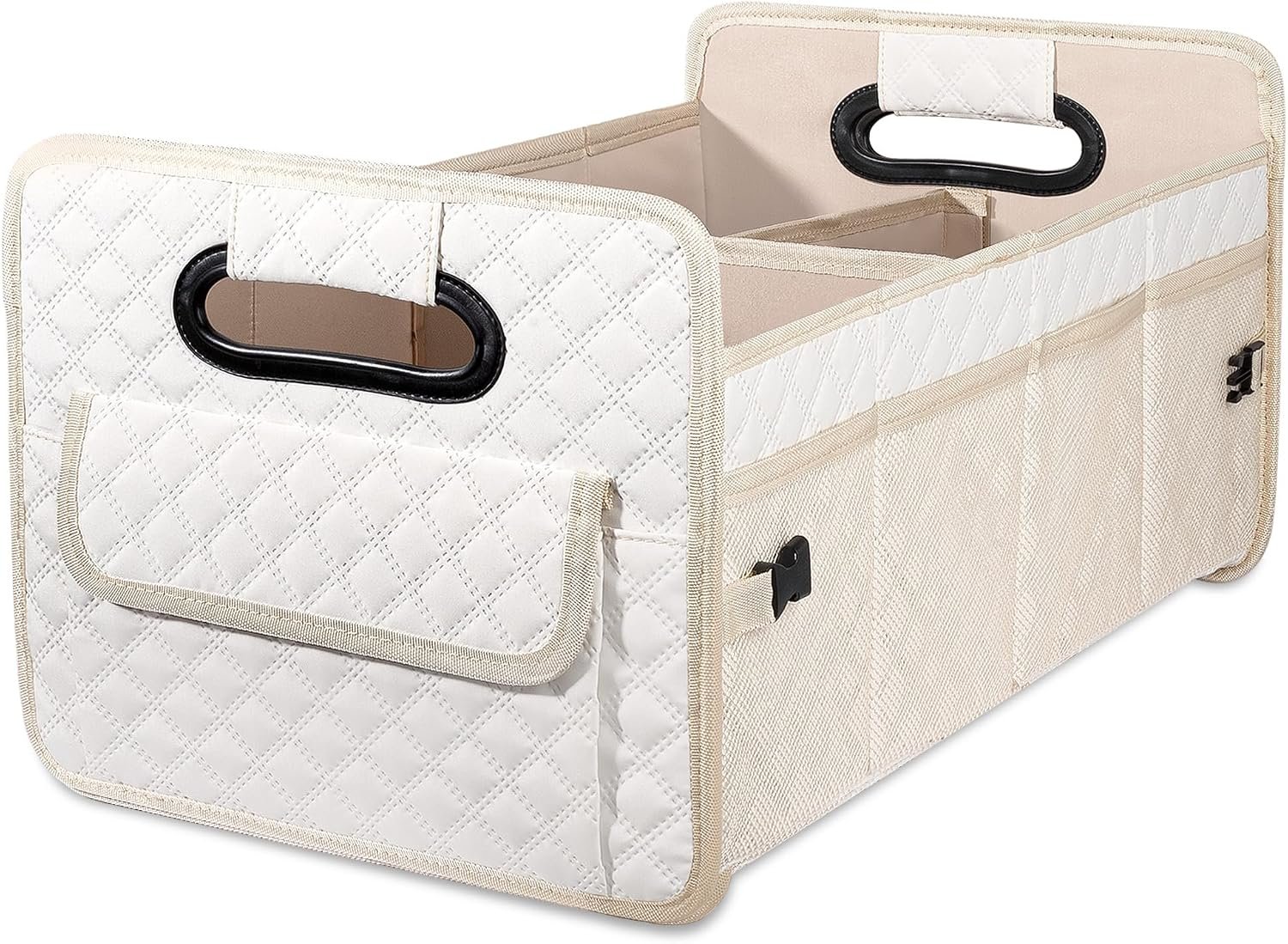Car Trunk Organizer for SUV, Car Storage Organizer Collapsible Multi Compartment Container Box Adjustable Car Accessories for Women Men, Beige