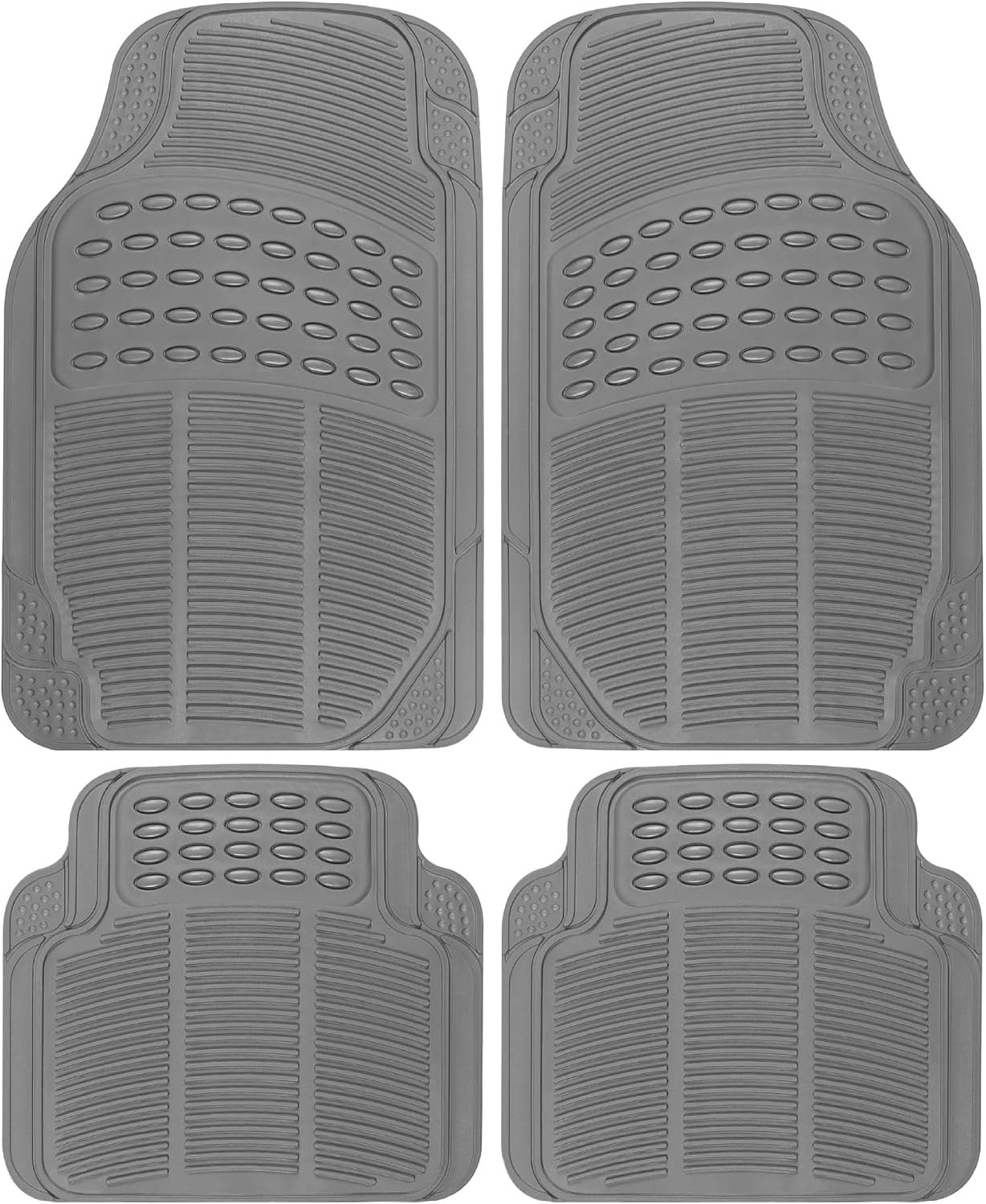 All Weather Rubber Floor Mats for Car SUV & Truck - 4 Pieces Set (Front & Rear), Trimmable, Heavy Duty Protection (Grey), 1 Count (Pack of 1)