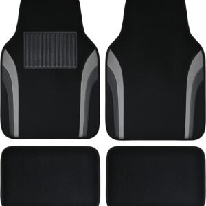 Leather Waterproof Sporty Car Floor Mats Carpet,Universal Automotive Floor Mat Fit for Sedans, Cars, Mid Trucks, Vans, SUV, Set of 4 (Black and Gray)